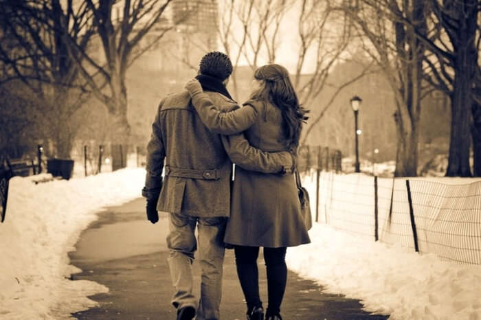 Couple taking a romantic walk in Shimla