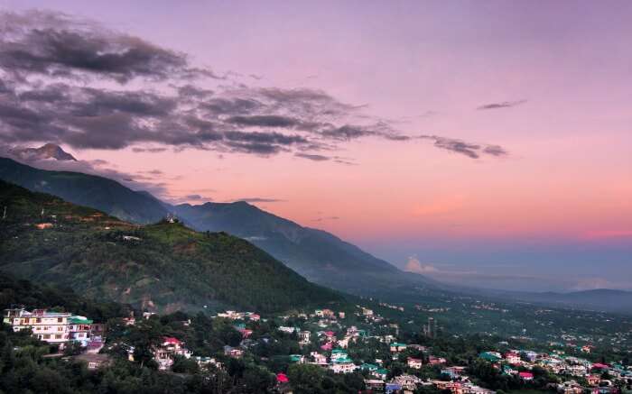 View of Dharamshala with pink tinges