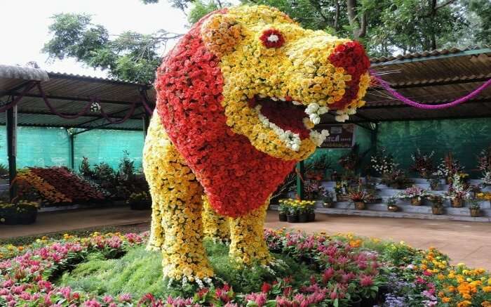 a lion made of flowers in Yercaud