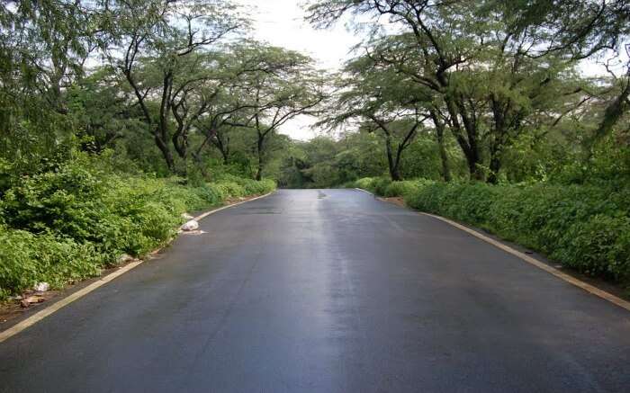 a drenched road in Delhi 