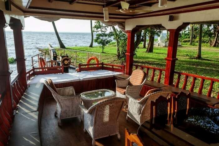 Seating area of Aqua Jumbo Houseboats in Kumarakom