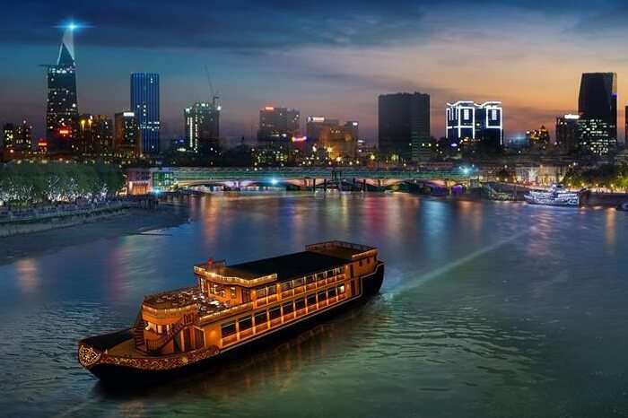 An aerial shot of the Bonsai Dinner Cruise in Ho Chi Minh city