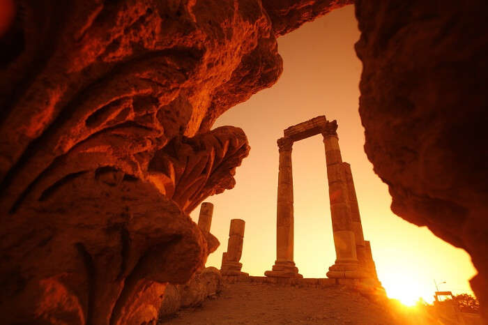 The citadel in the city of Amman in Jordan in the Middle East