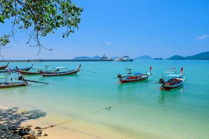 Traditional Thai boats for tourist near the Panwa beach in Phuket