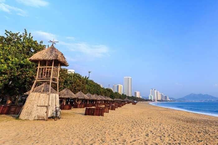 The Nha Trang City Beach in Vietnam on a summer morning