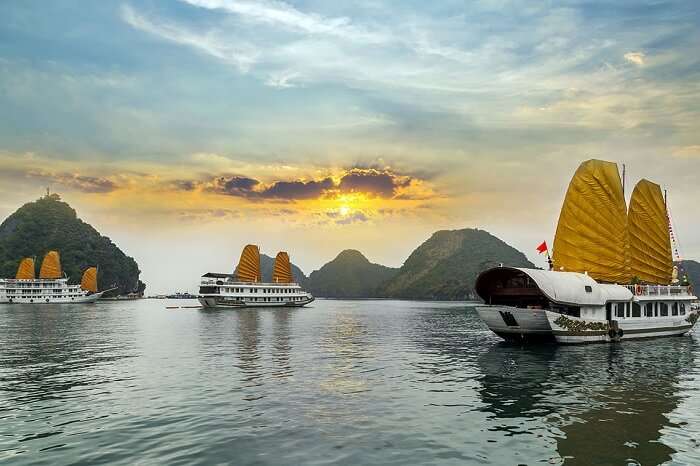 Cruises in Halong Bay during the day