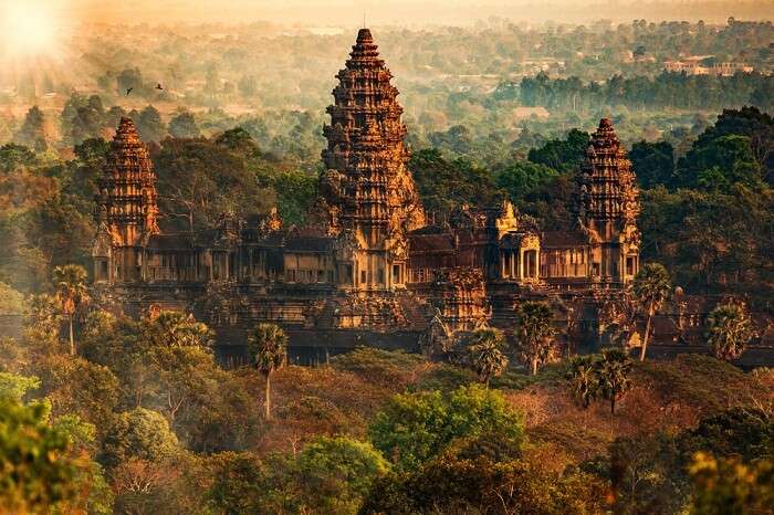 Amazing view of Angkor Wat down from Angkor Tom on late evening