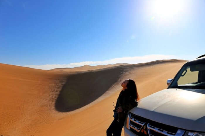 girl in mongolia desert