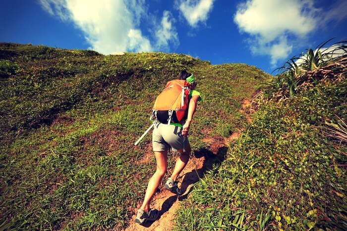 solo traveler patiently hikes in Bali