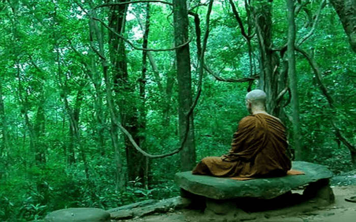A monk meditating at Nilambe Buddhist Meditation Center in Kandy