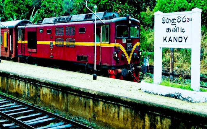 A train approaching Kandy Railway Station in Kandy