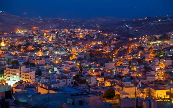 A view of glittering Bethlehem city in Israel