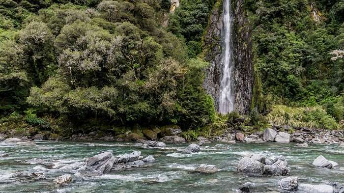 waterfall on the route to queenstown