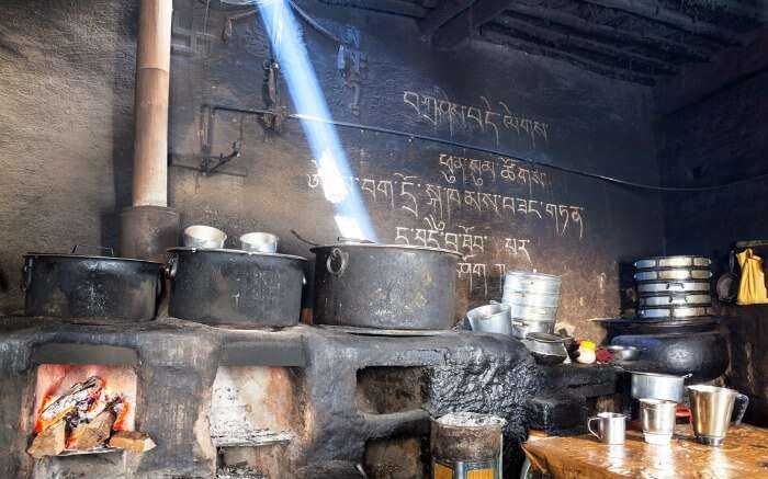 Kitchen inside Key Monastery in Spiti