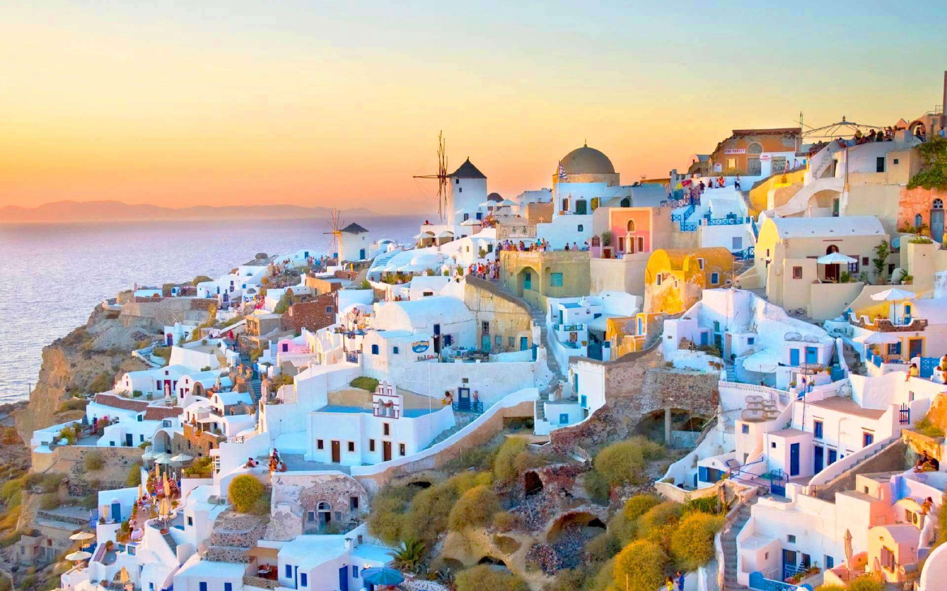 Fira Village during sunset