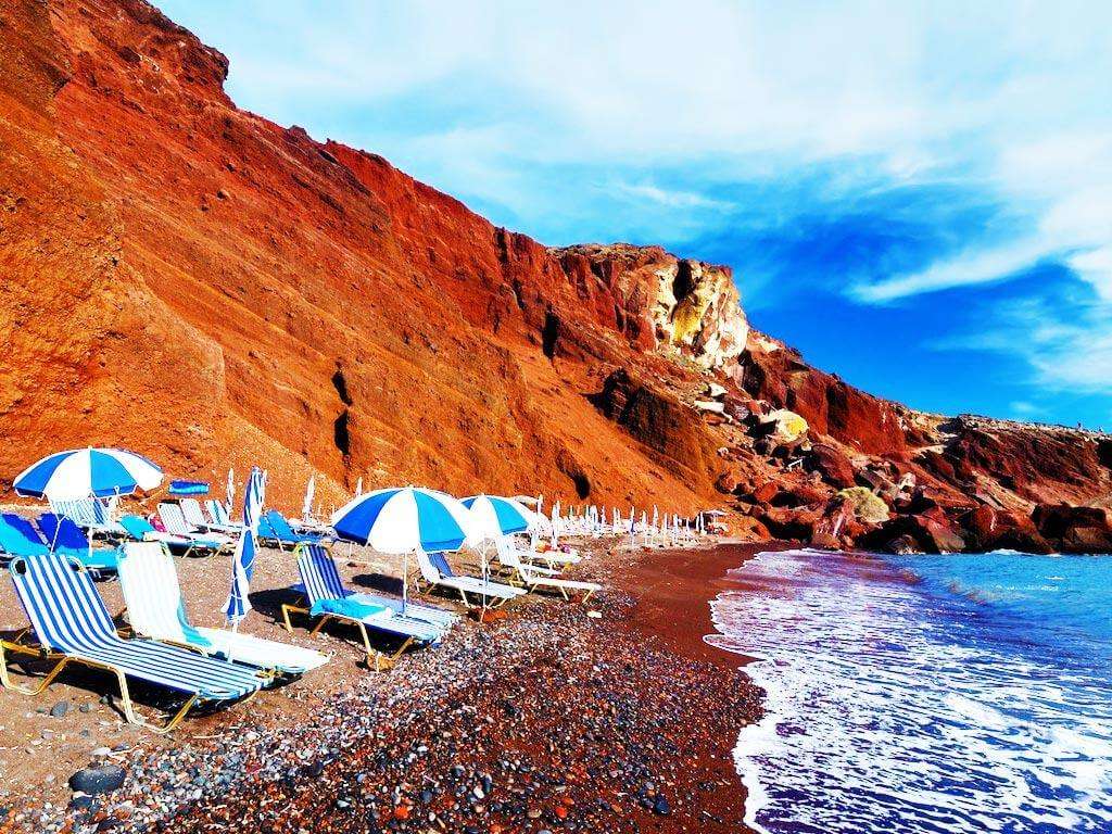 Cabanas on Red Beach of Santorini