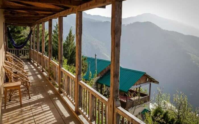 Scenic views from the balcony of Seetalvan Orchard Resort in Kotgarh Shimla 