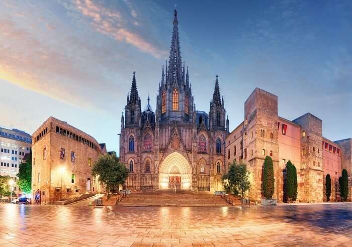 gothic cathedral at night barcelona