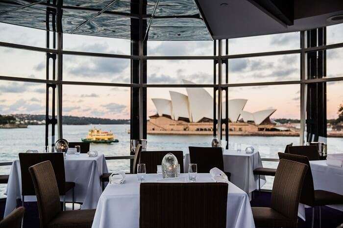The dining facility at the Quay Restaurant by the Sydney harbor in Australia