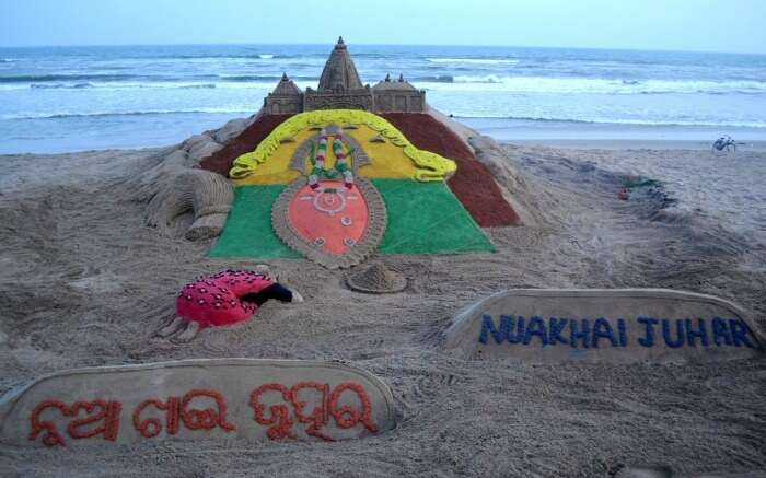 sand art promoting Nuakhai festival 