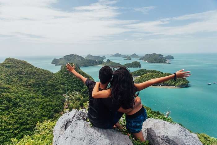 A couple at the Ang Thong viewpoint in Koh Samui in Thailand