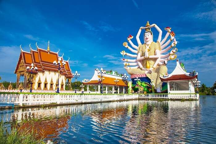 Wat Plai Laem temple with 18 hands God statue in Koh Samui