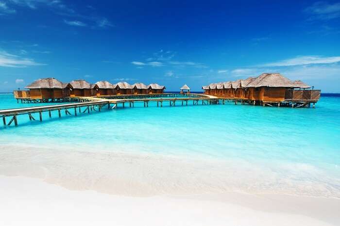 Overwater bungalows at Fihalhohi Island Resort in Maldives