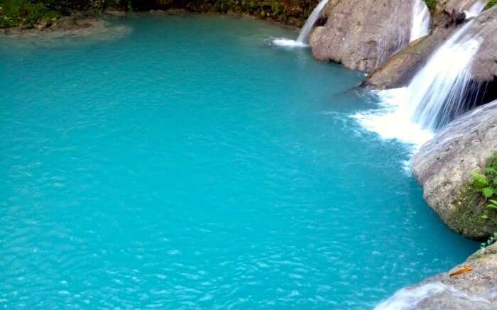 Blue water of Blue Hole in Jamaica 