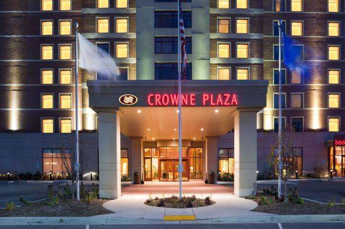 entrance of Crowne Plaza hotel