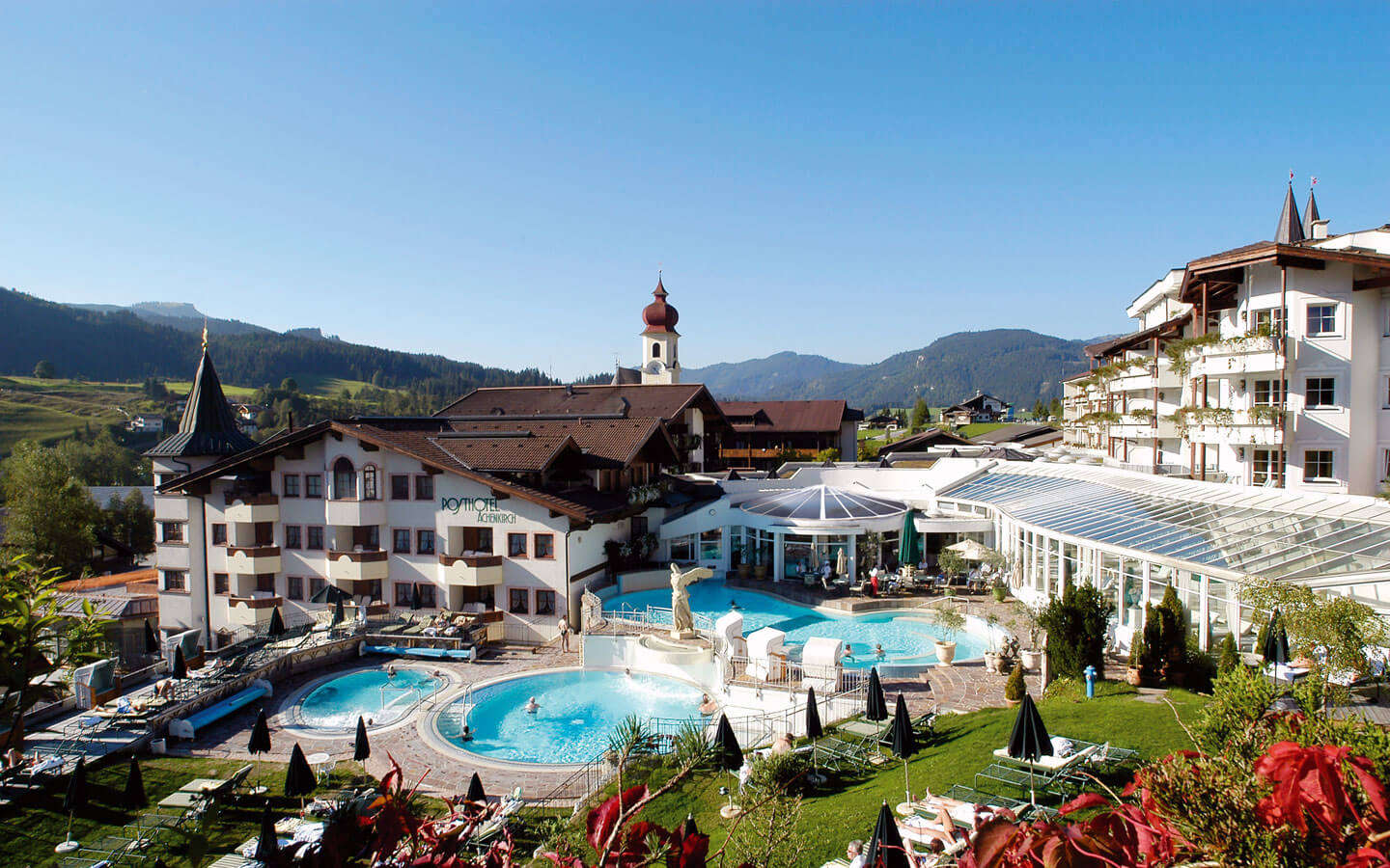 A beautiful hotel in Austria with outdoor swimming pool