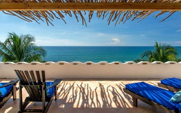 Views of the Caribbean sea from a balcony of a resort in Jamaica 
