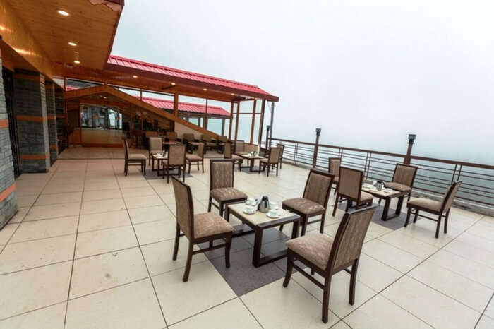 Rooftop dining space of Snow Valley Resort in Shimla