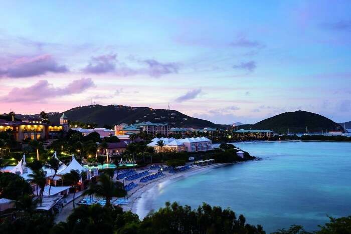 An aerial view of the Ritz Carlton hotel in US Virgin Islands