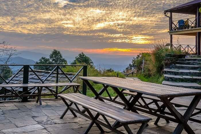 A snap of the patio at the Binsar Forest Retreat in the hill town