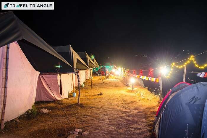 A night shot of the campsite in Kanatal