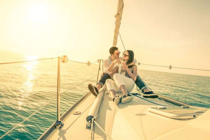 A couple on an island hopping cruise tour in the Caribbean