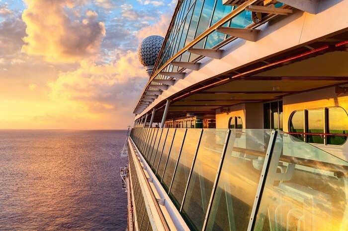 Sunset from the open deck of luxury cruise ship in Caribbean