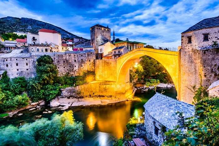 A snap of the Stari Most bridge in the old town of Mostar in Bosina and Herzogovina