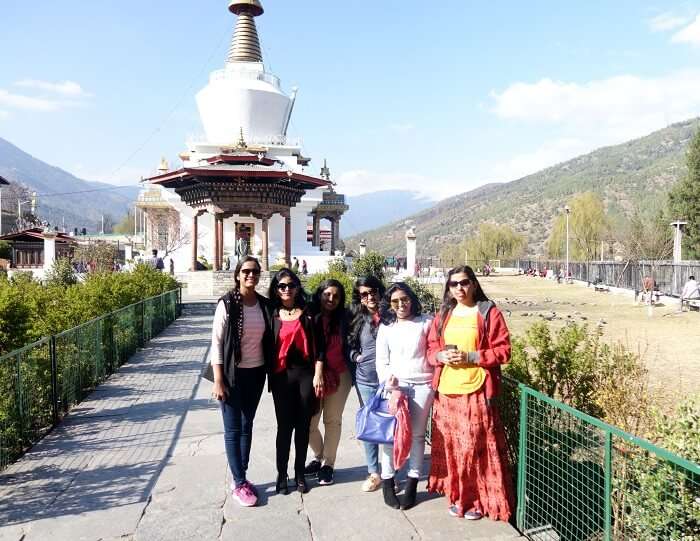 monali and friends in bhutan temple