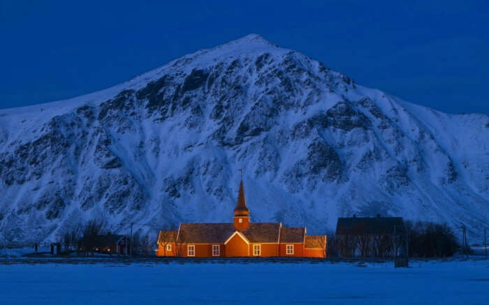 A house lit up in Northern Norway during polar night
