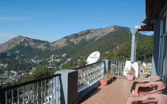 A view from the balcony of a resort in Nainital