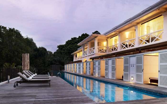 An outdoor pool in a heritage resort of Singapore 