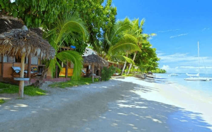 Beautiful thatched resorts by the seaside in Ile Sainte-Marie in Madagascar