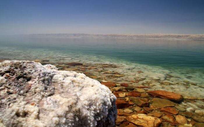 Calm and pleasant view of O Beach in Dead Sea in Jordan