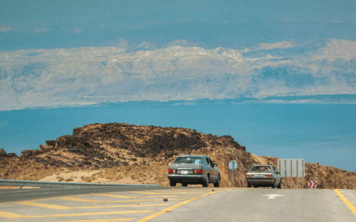 Cars heading towards the Dead Sea