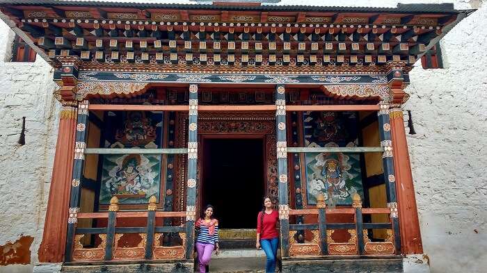 monali and friends at bhutan monastery