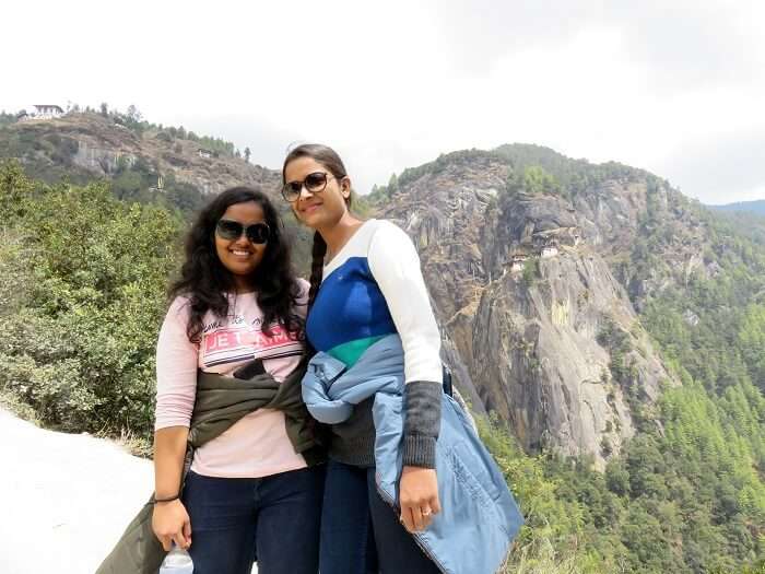 monali and friend trekking in bhutan