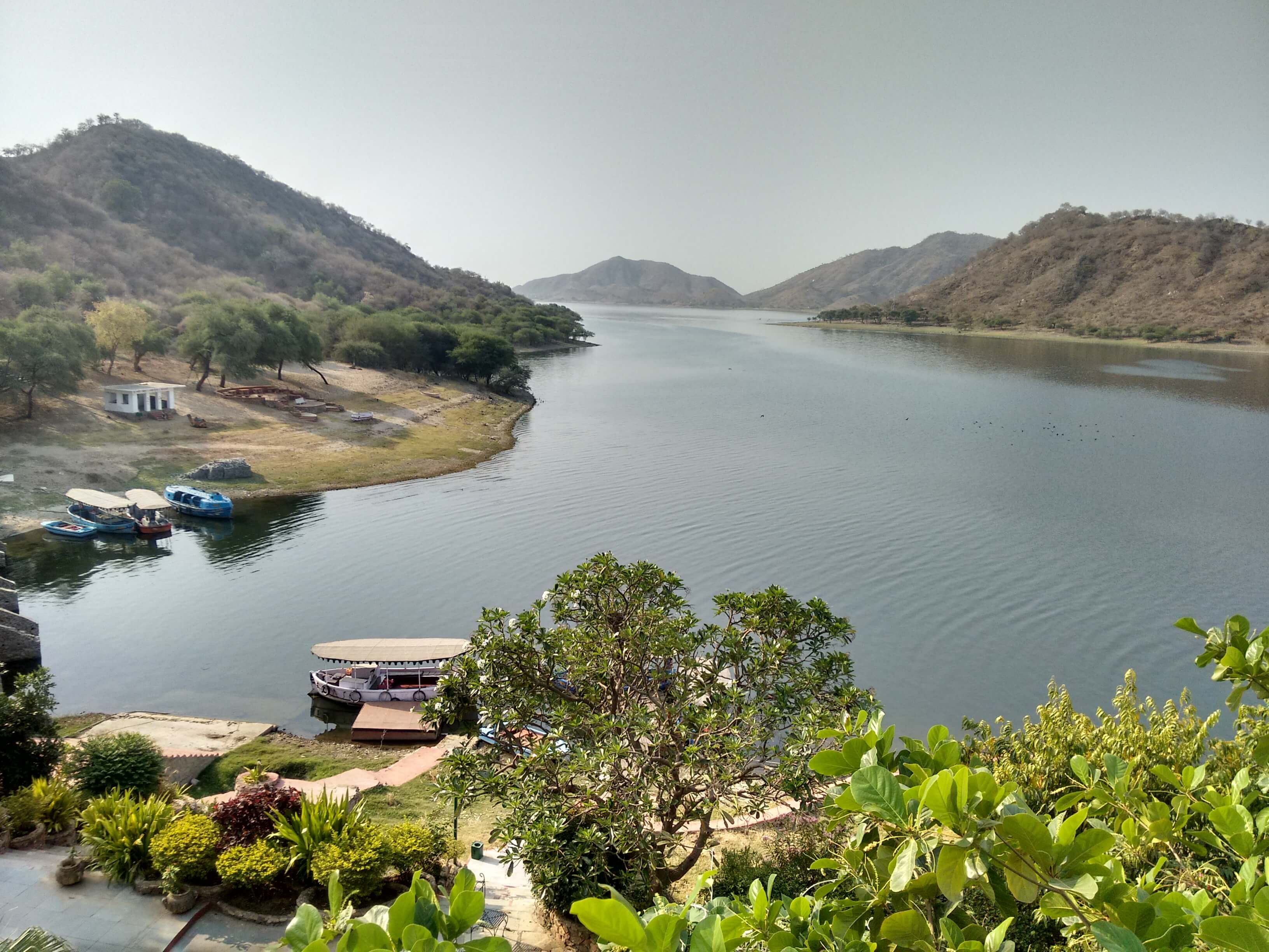 Jaisamand Lake surrounded by hills