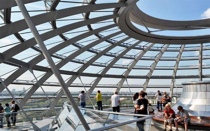 People enjoying the view of Berlin from the top of Reichstag