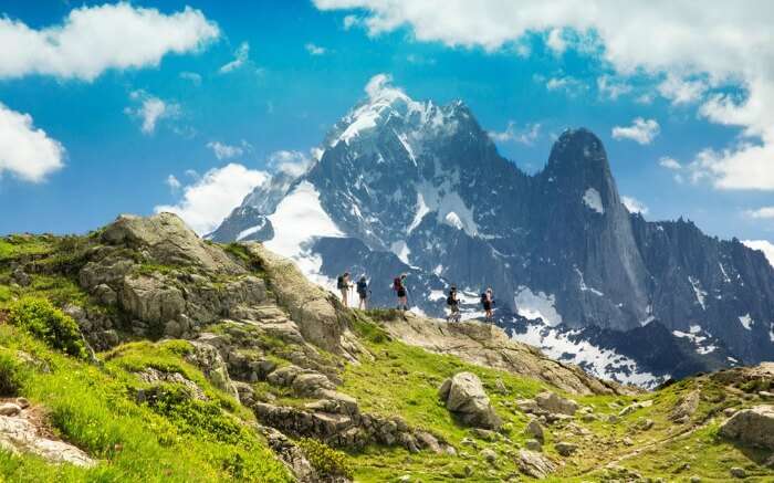 People hiking the Tour Du Mont Blanc in France